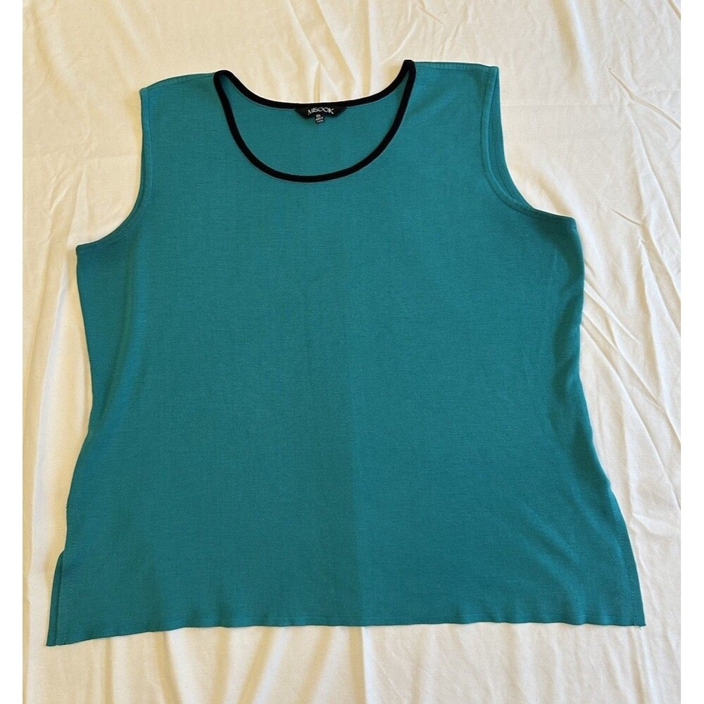 Misook Luxury Knit Tank Top Woman 0X Teal Black Sleeveless Shell Acrylic Capsule